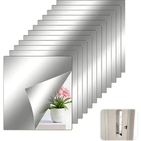 Miroir Adhesif Mural 20x20cm, Autocollants Flexibles Et Légers, Décoration Murale DIY Pour Salle De Bain, Chambre, Salon, Couloir Et Espace De Sport, Miroir Mural Adhesif (1/5)