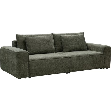 Divano letto 3 posti in tessuto ciniglia verde - RICAPO (1/5)