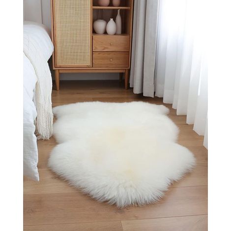 Peau de Mouton synthétique,Cozy Sensation comme véritable Laine Tapis en Fourrure synthétique, Man-Made Luxe Laine Tapis de Canapé Coussin (Blanc, 60 x 90 cm) (1/5)