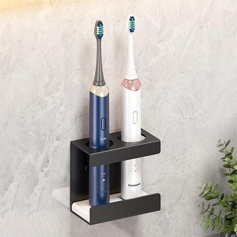 CCYKXA Electric Toothbrush Holder with 2 Holes, Wall-Mounted Electric Toothbrush Holder, Wall-Mounted Toothbrush Organizer, Stainless Steel Toothbrush Storage, Black Toothbrush Holder, for Bathroom (1/5)