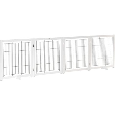 Barrera de seguridad de madera para perros con 4 paneles, blanca, 305 x 35,5 x 82 cm (1/5)