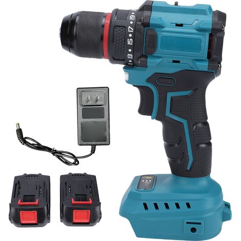 Electric Drill Screwdriver Brushless Motor Multifunctional Cordless Power Drill 2 Speed Modes 2 Battery 1 Charger US Plug
