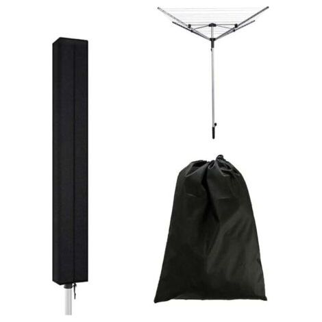 Housse de Protection pour Séchoir à Linge Rotatif 160 x 15 x 15 cm Housse Sechoir Parapluie Imperméable Housse Parapluie Sechoir Oxford avec Fermeture éclair et Cordon de Serrage (Noir)