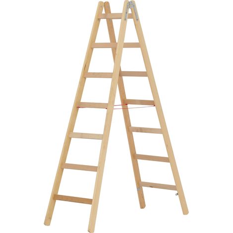 Hymer Sprossenstehleiter, Holz, beidseitig begehbar, 2 x 7 Sprossen, Gesamtbreite 563 mm (1/5)