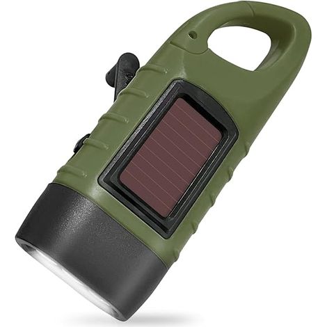 Lampe torche LED rechargeable à énergie solaire avec manivelle, idéale pour la randonnée, le camping et les sentiers, (1/5)