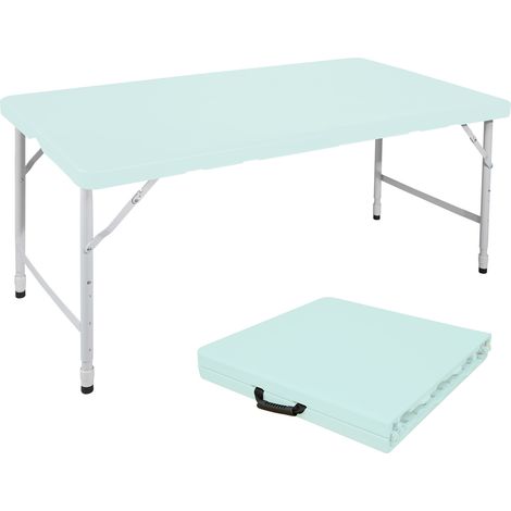 Table pliante portable réglable en hauteur 125 cm, robuste, pliable avec poignée, pour camping, pique-nique, fêtes, intérieur/extérieur, bleu CHICFURN (1/5)