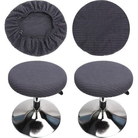 Housses de tabourets ronds (set de 2 pièces gris foncé), adaptées aux tabourets 28-40cm, bar et café, housses de tabourets ronds élastiques, lavables et faciles à entretenir, douces et durables. (1/4)