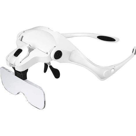 Loupe frontale grand format avec 2 lampes LED, 5 lentilles détachables, loupe mains libres (1/4)