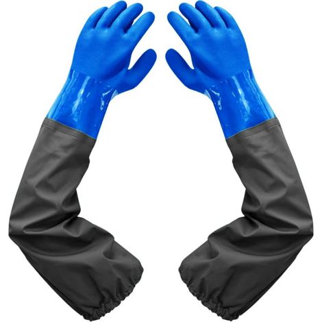 Waterproof Gloves - Extended Rubber Gloves - Pond Cleaning Gloves, 26" Flocked Lining, Elastic Cuffs, for Chemical Industry, Agriculture, Fishing, Construction (1/5)