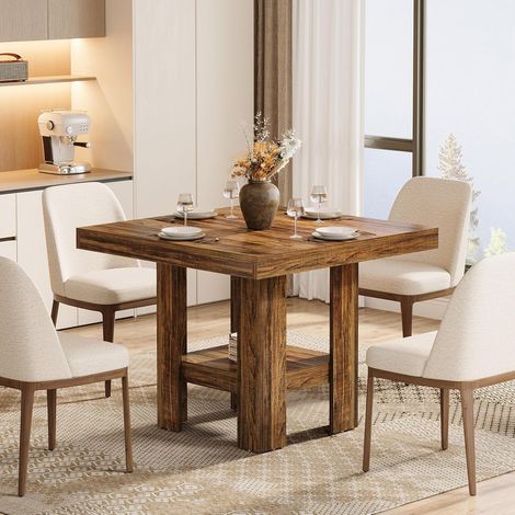 Tribesigns Quadratischer Esstisch für 2, 80 x 80 x 75 cm, Industrieller Esszimmertisch, Holz-Küchentisch für Esszimmer, Kleiner Raum, Wohnzimmer, Rustikales Braun