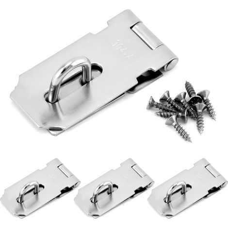 4 Pièces Loquets et Verrous de Portes, 82 mm Porte Fermoir Verrou de Porte Moraillon De Verrou en Acier Inoxydable, Loquet de Cadenas Agrafe avec Vis pour Porte, Hangar, Fenêtre, Tiroir (1/5)