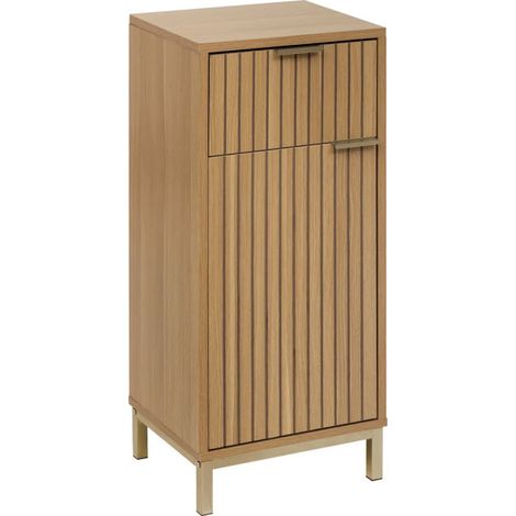 5Five Simply Smart – Meuble bas salle de bain 80cm – Panneaux de particules et MDF – 1 tiroir – Design nervuré – À monter soi-même – Couleur naturelle (1/5)