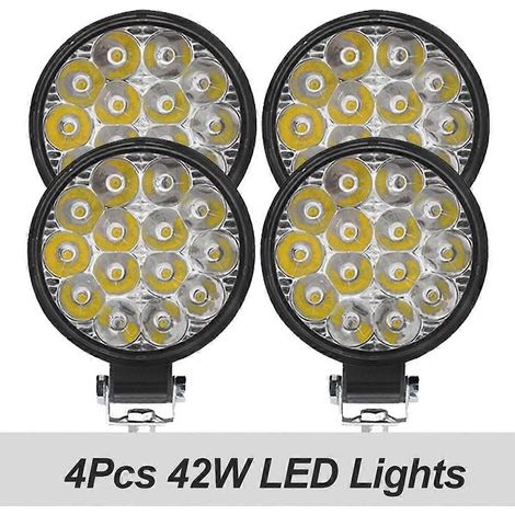 Projecteurs de travail LED 42W/48W (6/4/2 pièces) pour phares de voiture, 14 LED, pour camions et véhicules tout-terrain, 12/24V, feux de route nocturnes pour SUV et feux antibrouillard (4 pièces - 42 (1/5)