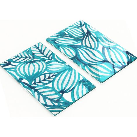 Juego de dos tablas de cocina decorativas de cristal con estampado floral de 2x30x52 cm. (1/5)