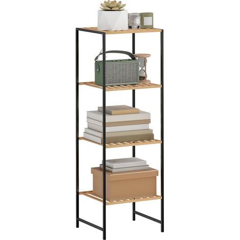 Shelf of bathroom autoportante in bamboo and steel, to 4 levels, 36,5 x 33 x 110 cm, color natural (1/5)