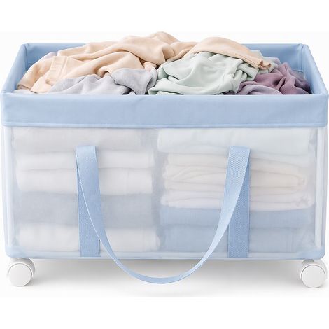panier à linge en polyester buanderie gain de place bleu (1/5)