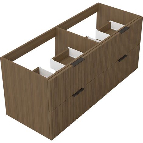 Biubiubath Meuble de salle de bain suspendu 120 cm Noyer + 4 tiroirs, avec Poignées - sans compter vasque (1/5)