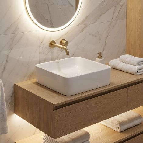 Lavabo d'appoggio quadrato in ceramica bianco 345 mm - Veronik (1/5)
