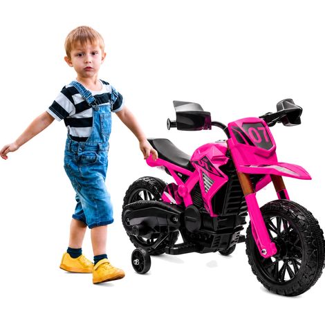 Moto électrique enfant 12 V roues d'appui 3 km h klaxon bruit démarrage 3-8 ans 30 kg rose (1/5)