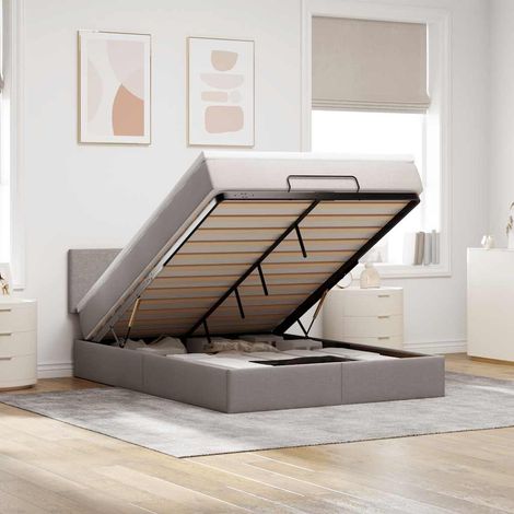 vidaXL Lit ottoman avec matelas et LED taupe 140x190 cm tissu (1/5)