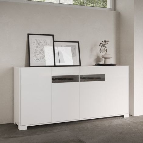 Madia in legno Bianco Lucido ROJAS a 4 ante con inserto in vetro Fume' 172 cm (1/3)