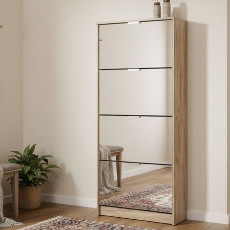 Scarpiera Pentone, Mobile Portascarpe 8 Ripiani, 8 Vani, 4 Ante, 67x28x155.5h cm Marrone Rovere Grigio (1/5)