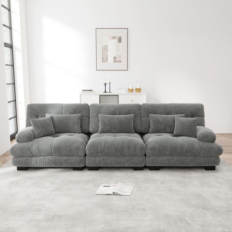 3-Sitzer Modulares Ecksofa mit Tiefensitz, Chenille Schlafsofa Komfortabel Gepolstert für Wohnzimmer, Apartment, Studio, Büro, Chenille Grau 
WL
