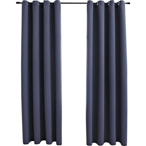 Rideaux occultants à anneaux métalliques, ensemble de deux pièces, gris anthracite, 140 x 175 cm (1/5)
