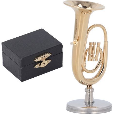 Miniaturtuba aus vergoldetem Messing, Euphonium-Modell, dekoratives Musikinstrument mit Geschenkständer (1/5)