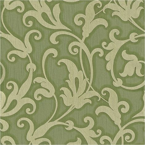 Fabric look wallpaper wall Profhome 954904 textile wallpaper textured with a fabric look matt green olive green gold 5.33 m2 (57 ft2) (1/5)