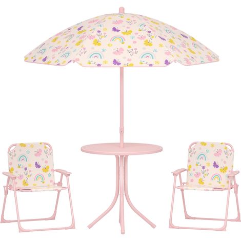 AIYAPLAY Kids Garden Table and Chair Set, Outdoor Patio Set w/ Parasol, Pink (1/5)