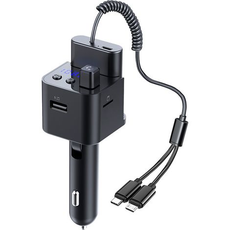 Y1 Car Charger Dual USB Car Charger, Car Bluetooth MP3 Mini Car Power Bank - Black, Android + Type-C (1/4)