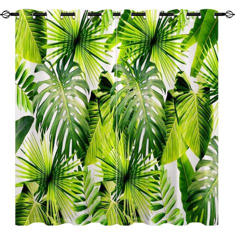 Rideaux Opaques Microfibre 3D Feuilles de Palmier Tropical -Occultants & Isolation Thermique pour Salon/Chambre - Décoration Intérieure avec Œillets - 2 Panneaux L117 x H183 cm - 117L X 183H cm (2 Pan (1/5)