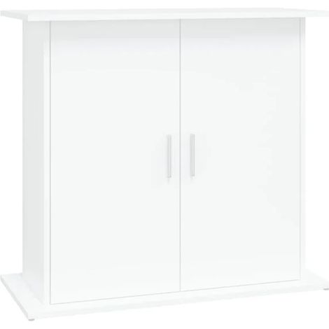 Support pour aquarium blanc, dimensions : 81 x 36 x 73 cm, en bois composite.