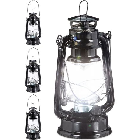 4 Faroles LED, Lámpara Vintage Decorativa, A pilas, Linterna Eléctrica Retro, Negro