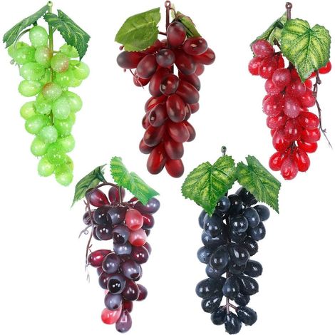 Pcs Artificial Grapes Fake Fruit, Realistic Fake Grapes Bunches Decor Plastic Grapes and Vines, Decorative Rubber Grape Bunches in Black Purple Red Green Photography Bowl Prop Food Ornaments (1/5)