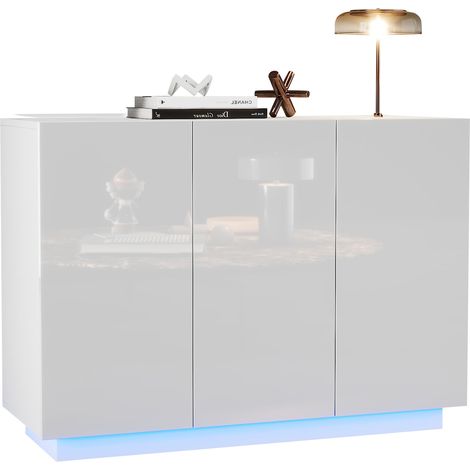 Aparador blanco CHICFURN 120x40x75 cm con LED, acabado brillante y almacenaje (1/5)