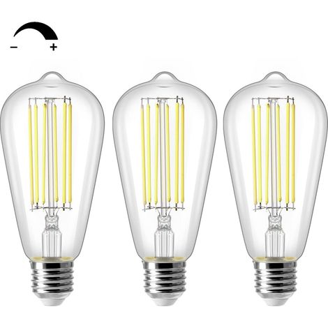 10W Dimmable E27 ST64 Ampoule LED, Ampoule à Filament Vintage Edison, Equivalent à 100W, Blanc Froid 6500K, 1000LM, Décorative Antique Lampe, Lot de 3 (1/5)