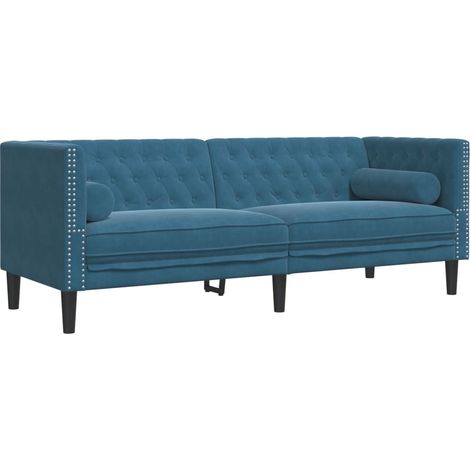 Canapé Chesterfield avec traversins 3 places,Sofa pour Salon,Banquette bleu velours CFW673116 (1/5)