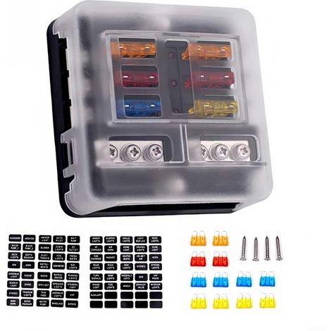 Porte-fusibles à 6 compartiments - Pour voiture - 12 V - Fusible plat - Sans affichage LED - Boîte à fusibles étanche - Avec (1/5)