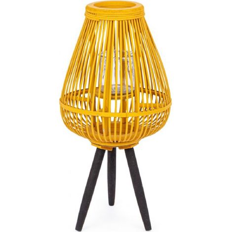 Lanterna tre piedi Ninette legno di bamboo e vetro da esterno -Ocra-Nero (1/2)