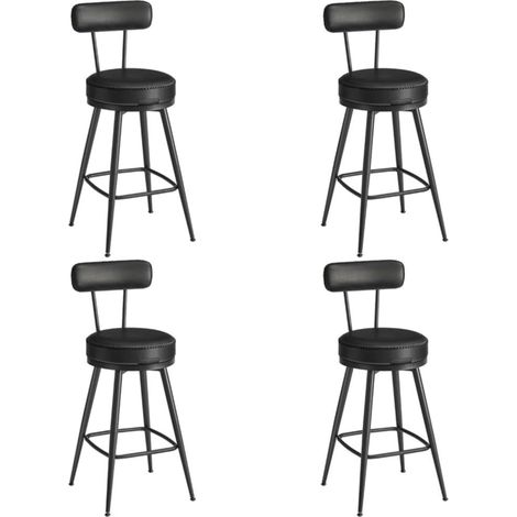 Juego de 4 taburetes de bar de diseño silla de cocina asiento acolchado de PU con costuras estilo moderno de mediados de siglo para barra de cocina color negro 120005371