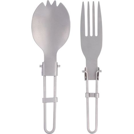 Fourchette de Randonnée Pliable en Titane avec Cuillère - Ustensile Léger Compact pour Voyage et Camping