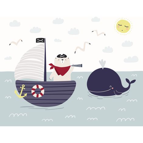 Papier peint panoramique Enfants - Ourson Bateau - 325 cm x 262 cm (1/2)