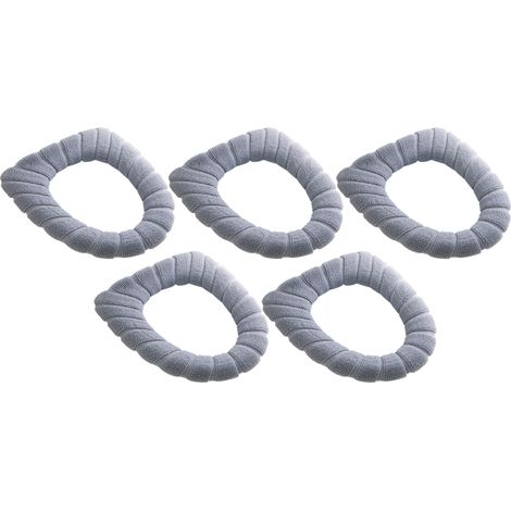 Juego de 5 fundas para asientos de inodoro, de fibra acrílica elástica, con un cojín cálido y suave, de fácil instalación, para inodoros redondos y en forma de U. (1/5)