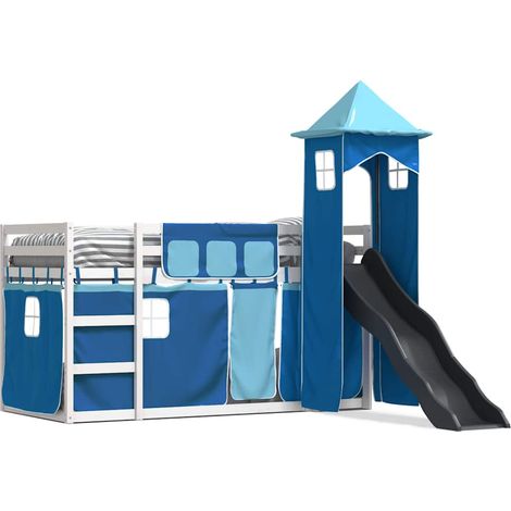 Maison Exclusive - Letto a Castello con Scivolo e Tende Blu 90x190 cm