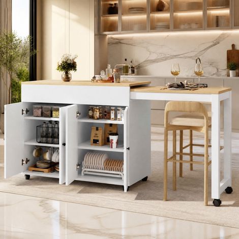 Ausziehbarer Bartisch mit Stauraum 117–180 x 50 x 94,6 cm, MDF weiß HAVRYA (1/5)
