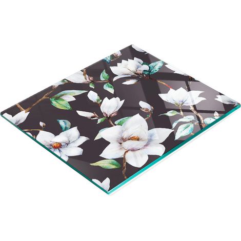 Tabla decorativa de cristal para servir aperitivos con dise帽o de flores de magnolia, 60x52 cm. (1/5)