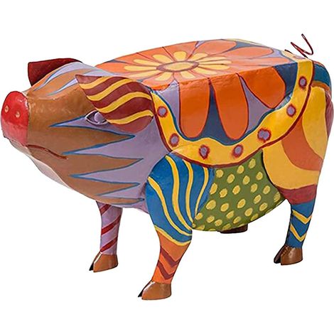 Statues colorées d'animaux (cochon, vache, chien, coq) - Décoration de table d'appoint - Ornements de cochons en résine peinte (1/4)