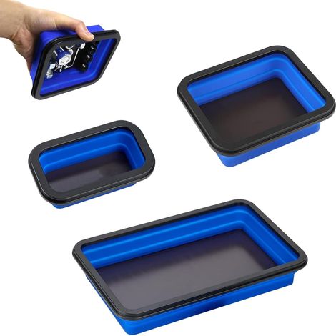 Juego de 3 bandejas magnéticas plegables, accesorios de taller para tornillos pequeños, tuercas, arandelas y otras herramientas pequeñas (azul) (1/5)